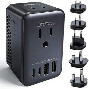 محول جهد كهربائي، محول 220 فولت إلى 110 فولت، محول سفر عالمي، محول طاقة من أمريكا إلى أوروبا مع قابس المملكة المتحدة/الاتحاد الأوروبي/الاتحاد الأفريقي/M، لمجفف الشعر مع 2 USB A و2 USB C in Kuwait