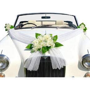 مجموعة ديكورات زفاف السيارة، ملصقات زهور لديكورات سيارات الزفاف، ديكورات زفاف شهر العسل للسيارة، دعامات صور لحفلات الزفاف، أبيض in Kuwait