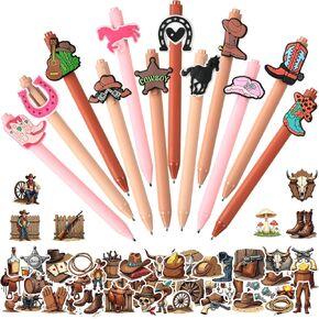 52 Pack Western Cowgirl Gifts for Women, Included 12 Pcs 0.5mm Black Ink Cowgirl Cowboy Boot Theme Ballpoint Pens Bulk Western Cowgirl Stickers for Women Cowboy Cowgirl Horse Lover Gifts in Saudi Arabia