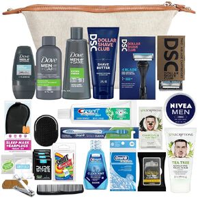 Convenience Kits International Men’s Super Premium 35 PC Travel Kit Featuring: Travel-Size Hair Care Products Plus Face, Body, Oral Care, Travel Essentials in Large Ivory Canvas Toiletry Bag in Kuwait