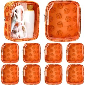 10 Pcs Basketball Clear Makeup Bag Basketball Sport Cosmetic Snack Goodie Bag with Zipper Handle PVC Pouch Waterproof Travel Toiletry Handbag Accessories for Woman Friends Birthday Team Gift in Kuwait