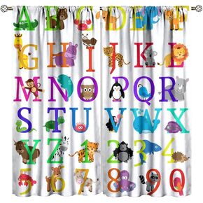 Cartoon Animal Alphabet Curtain, Kids Educational Graphic ABC Learning Cartoon Fun Facts Geography Window Curtain for Kids Room Bedroom Nursery 42" W X 45" L in Saudi Arabia