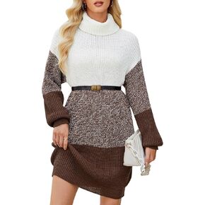 فستان نسائي ذو ياقة مدورة، كتلة الألوان، كم طويل، فساتين سترة ضيقة غير رسمية متماسكة للخريف in Kuwait