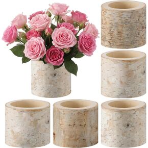 6 Pcs Natural Birch Vase Wooden Vase Natural Birch Bark Flower Pots Country Style Wood Planter for Garden Wedding Party Window Home Farmhouse Centerpieces in Kuwait