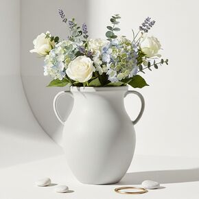 Matte White Ceramic Vase - Jug Vase with Handles - Farmhouse Nordic Style Vase for Dried Fresh Flowers Home Decor-10.24''dx10''h in Kuwait