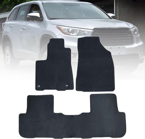 Mythoria Car Floor Mats Full Set Fit for Toyota Highlander 7Passengers 2009 2010 2011 2012 2013 | Black, Velour Carpet | Waterproof, with Anti-Slip Backing in Kuwait