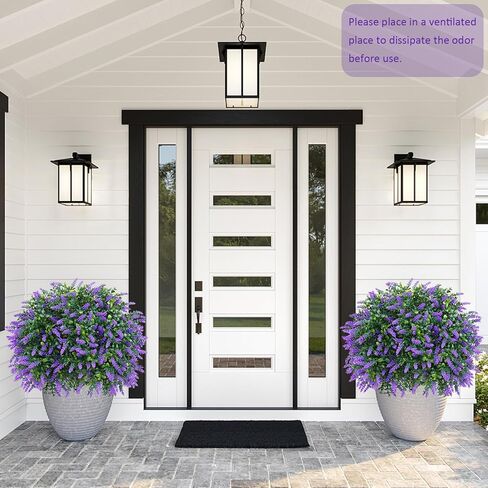 مجموعة من شجرتين كرويتين من اللافندر الاصطناعي مع ارتفاع أرضي للخارج، زهور صناعية واقعية مقاس 66 سم، نباتات شجيرات وهمية مقاومة للأشعة فوق البنفسجية لحديقة الفناء والشرفة وديكور الفناء (الخزامى) in Kuwait