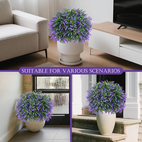 مجموعة من شجرتين كرويتين من اللافندر الاصطناعي مع ارتفاع أرضي للخارج، زهور صناعية واقعية مقاس 66 سم، نباتات شجيرات وهمية مقاومة للأشعة فوق البنفسجية لحديقة الفناء والشرفة وديكور الفناء (الخزامى) in Kuwait
