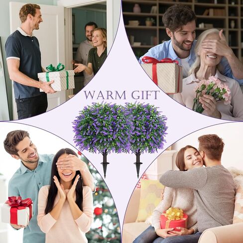 مجموعة من شجرتين كرويتين من اللافندر الاصطناعي مع ارتفاع أرضي للخارج، زهور صناعية واقعية مقاس 66 سم، نباتات شجيرات وهمية مقاومة للأشعة فوق البنفسجية لحديقة الفناء والشرفة وديكور الفناء (الخزامى) in Kuwait