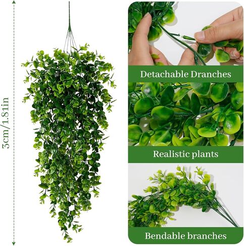 قطعتان من النباتات الاصطناعية المعلقة ونباتات كرمة الأوكالبتوس الصناعية المقاومة للأشعة فوق البنفسجية في الهواء الطلق للأماكن الداخلية والخارجية لتزيين الشرفة والشرفة والزفاف in Kuwait