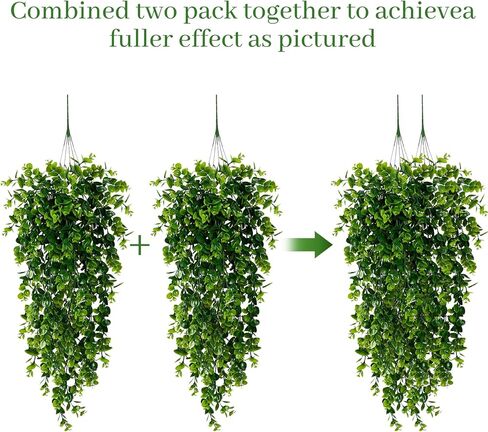 قطعتان من النباتات الاصطناعية المعلقة ونباتات كرمة الأوكالبتوس الصناعية المقاومة للأشعة فوق البنفسجية في الهواء الطلق للأماكن الداخلية والخارجية لتزيين الشرفة والشرفة والزفاف in Kuwait