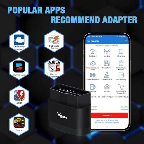 Vgate iCar Pro 2S Bluetooth Obd2 Scanner Fixd Car Diagnostic Tool Reader Code Reader لأجهزة Android وiOS وWindows، أسود in Saudi Arabia