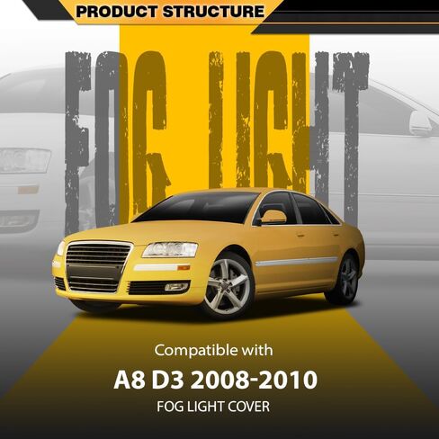 زوج غطاء مصباح الضباب الأمامي المصد الأمامي متوافق مع Audi A8 D3/ Quattro D3 2008 2009 2010 4E0807680B, 4E0807679B فضي وأسود in Saudi Arabia