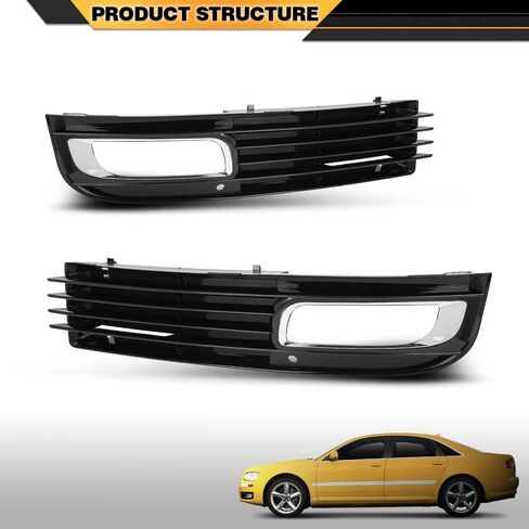 زوج غطاء مصباح الضباب الأمامي المصد الأمامي متوافق مع Audi A8 D3/ Quattro D3 2008 2009 2010 4E0807680B, 4E0807679B فضي وأسود in Saudi Arabia