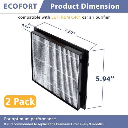 C401 Replacement Filter Compatible with LUFTRUM C401 Serie Car Air Purifier, fits C401, C401A, and C401AB, Dust, Carbon VOCs, 2-Pack in Kuwait