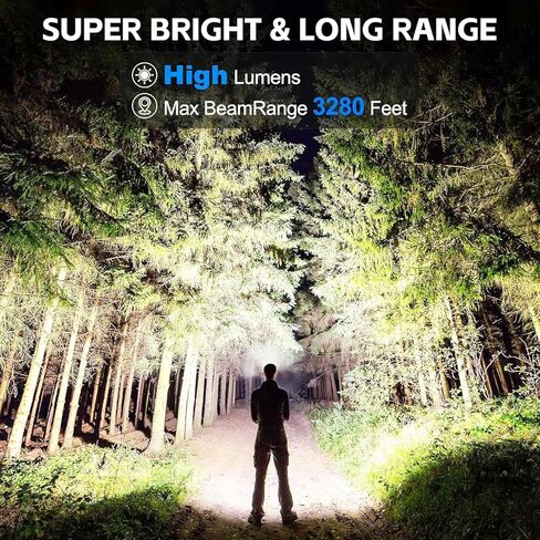 Rechargeable Flashlights High Lumens, 990,000 Lumens Bright Led Flashlight with 7 Modes, Powerful Flash Light for Home Camping Hiking Outdoor in Kuwait