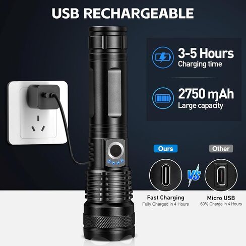 Rechargeable Flashlights High Lumens, 990,000 Lumens Bright Led Flashlight with 7 Modes, Powerful Flash Light for Home Camping Hiking Outdoor in Kuwait