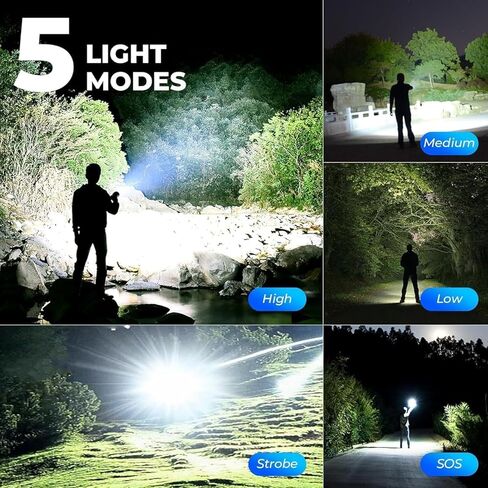 Rechargeable Flashlights High Lumens, 990,000 Lumens Bright Led Flashlight with 7 Modes, Powerful Flash Light for Home Camping Hiking Outdoor in Kuwait