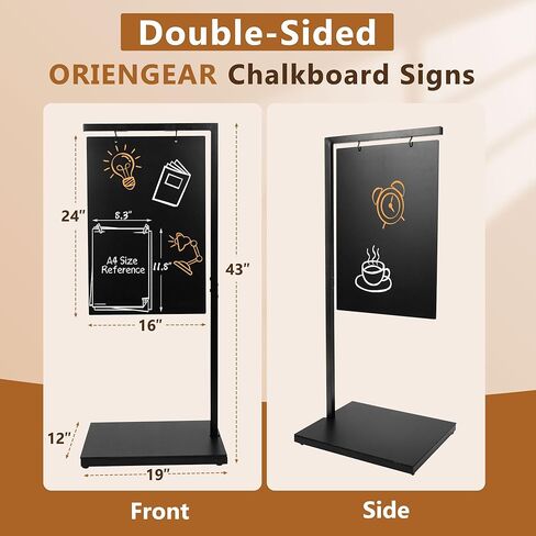 ORIENGEAR Chalkboard Signs with Stand, 43" x 19" Double-Sided Chalk Board, Chalk Board Sign Board with Accessories, Hanging Menu Board, Sandwich Board Signs Outdoor for Restaurant, Cafe, Wedding in Kuwait