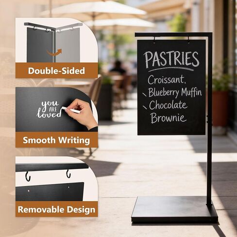 ORIENGEAR Chalkboard Signs with Stand, 43" x 19" Double-Sided Chalk Board, Chalk Board Sign Board with Accessories, Hanging Menu Board, Sandwich Board Signs Outdoor for Restaurant, Cafe, Wedding in Kuwait