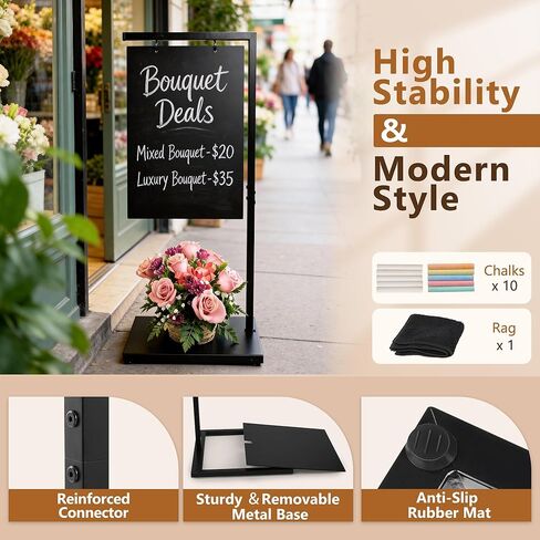 ORIENGEAR Chalkboard Signs with Stand, 43" x 19" Double-Sided Chalk Board, Chalk Board Sign Board with Accessories, Hanging Menu Board, Sandwich Board Signs Outdoor for Restaurant, Cafe, Wedding in Kuwait