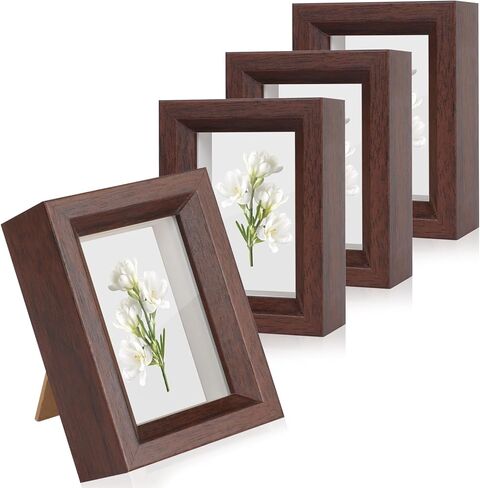 2x3 Mini Picture Frames Set of 4, Wallet Size Picture Frames Small Wooden Shadow Box Frame with Real Glass Cover for Farmhouse Tabletop Display, Rustic Brown in Kuwait