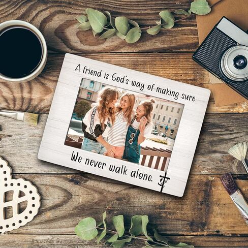 Friends 4x6 Picture Frame, Friendship Appreciation Photo Frame, Religious Gift for Best Friend, A Friend Is God’s Way of Making Sure We Never Walk Alone Photo Frames for Desk Shelf Decor in Saudi Arabia