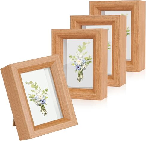 مجموعة إطارات صور صغيرة مقاس 2×3 مكونة من 4 قطع، إطارات صور بحجم المحفظة إطار صندوق ظلال خشبي صغير مع غطاء زجاجي حقيقي لعرض سطح الطاولة في المزرعة، بني ريفي in Saudi Arabia