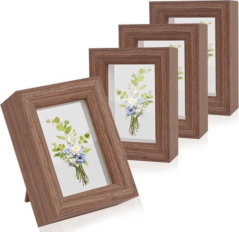 مجموعة إطارات صور صغيرة مقاس 2×3 مكونة من 4 قطع، إطارات صور بحجم المحفظة إطار صندوق ظلال خشبي صغير مع غطاء زجاجي حقيقي لعرض سطح الطاولة في المزرعة، بني ريفي in Saudi Arabia