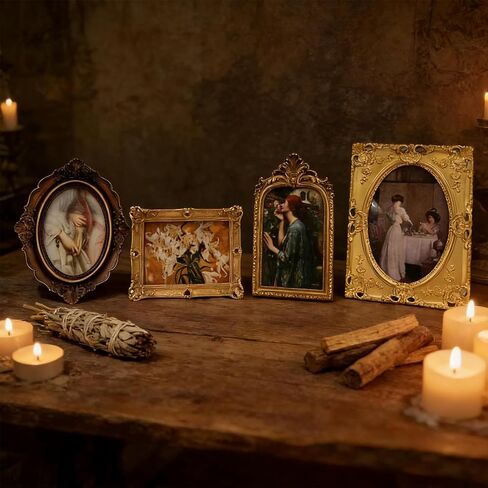 إطارات صور كلاسيكية عتيقة، إطارات صور من الخشب الصلب ذات طراز عتيق، مجموعة إطارات صور عتيقة مكونة من 4 مقاس 4 × 6 و5 × 7 على الحائط وسطح الطاولة لديكور المنزل in Kuwait