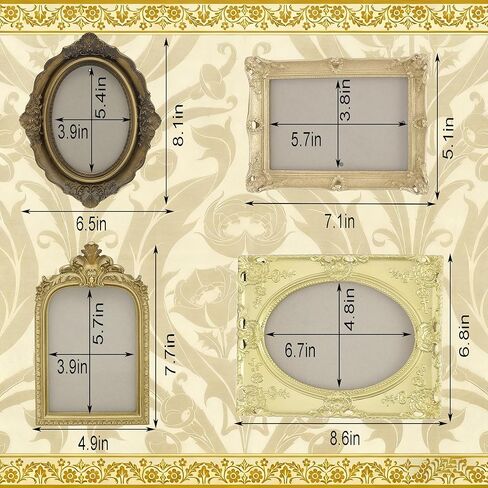 إطارات صور كلاسيكية عتيقة، إطارات صور من الخشب الصلب ذات طراز عتيق، مجموعة إطارات صور عتيقة مكونة من 4 مقاس 4 × 6 و5 × 7 على الحائط وسطح الطاولة لديكور المنزل in Kuwait