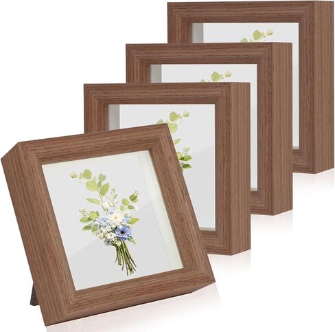 مجموعة إطارات صور صغيرة مقاس 2×3 مكونة من 4 قطع، إطارات صور بحجم المحفظة إطار صندوق ظلال خشبي صغير مع غطاء زجاجي حقيقي لعرض سطح الطاولة في المزرعة، بني ريفي in Saudi Arabia