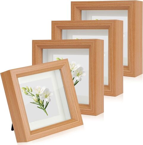 مجموعة إطارات صور صغيرة مقاس 2×3 مكونة من 4 قطع، إطارات صور بحجم المحفظة إطار صندوق ظلال خشبي صغير مع غطاء زجاجي حقيقي لعرض سطح الطاولة في المزرعة، بني ريفي in Saudi Arabia