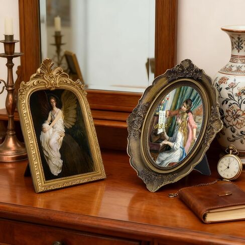 إطارات صور كلاسيكية عتيقة، إطارات صور من الخشب الصلب ذات طراز عتيق، مجموعة إطارات صور عتيقة مكونة من 4 مقاس 4 × 6 و5 × 7 على الحائط وسطح الطاولة لديكور المنزل in Kuwait