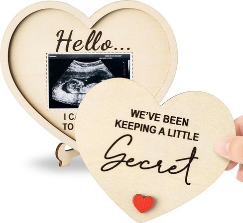 CJiangpo Grandparent Reveal Keepsake - Pregnancy Announcement for Grandparents, Baby Announcement Sign, Ultrasound Wooden Heart Picture Frame Grandmothers Grandfathers Grandma Grandpa First Time Gifts in Kuwait