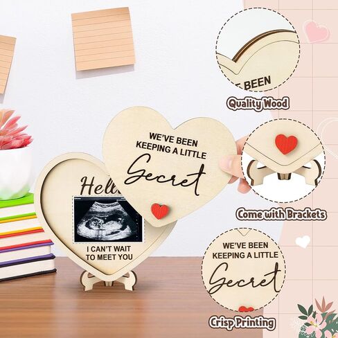 CJiangpo Grandparent Reveal Keepsake - Pregnancy Announcement for Grandparents, Baby Announcement Sign, Ultrasound Wooden Heart Picture Frame Grandmothers Grandfathers Grandma Grandpa First Time Gifts in Kuwait