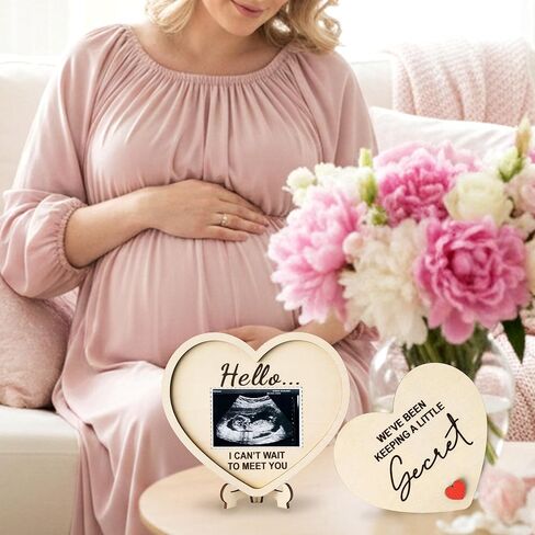 CJiangpo Grandparent Reveal Keepsake - Pregnancy Announcement for Grandparents, Baby Announcement Sign, Ultrasound Wooden Heart Picture Frame Grandmothers Grandfathers Grandma Grandpa First Time Gifts in Kuwait