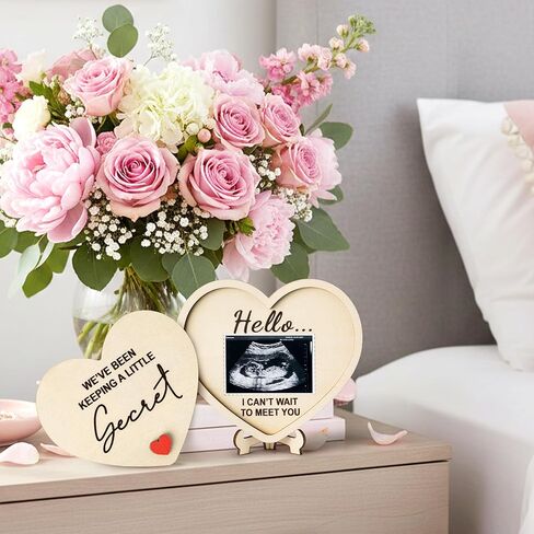CJiangpo Grandparent Reveal Keepsake - Pregnancy Announcement for Grandparents, Baby Announcement Sign, Ultrasound Wooden Heart Picture Frame Grandmothers Grandfathers Grandma Grandpa First Time Gifts in Kuwait