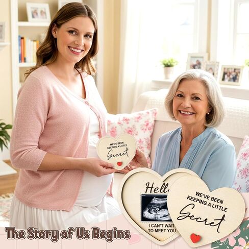 CJiangpo Grandparent Reveal Keepsake - Pregnancy Announcement for Grandparents, Baby Announcement Sign, Ultrasound Wooden Heart Picture Frame Grandmothers Grandfathers Grandma Grandpa First Time Gifts in Kuwait