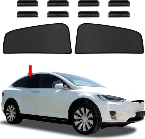 Unifizz ظلال نافذة السيارة، 2 حزمة من طراز Tesla x ظلال شمسية للنافذة الجانبية للسيارة، أغطية نوافذ شبكية قابلة للتنفس للحماية من الأشعة فوق البنفسجية، حماية الخصوصية للأطفال والعائلة والحيوانات الأليفة، أسود (34.65 بوصة × 16.93 بوصة) in Saudi Arabia