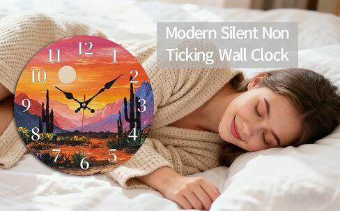 Vibrant Desert Cactus Sunset Wall Clock, 10 Inch Silent Non-Ticking Decorative Clock, Colorful Southwest Decor for Living Room Study in Saudi Arabia
