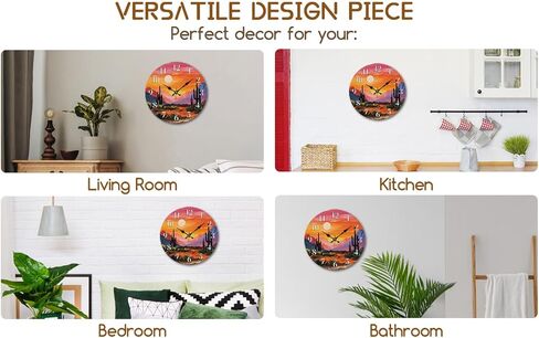 Vibrant Desert Cactus Sunset Wall Clock, 10 Inch Silent Non-Ticking Decorative Clock, Colorful Southwest Decor for Living Room Study in Saudi Arabia