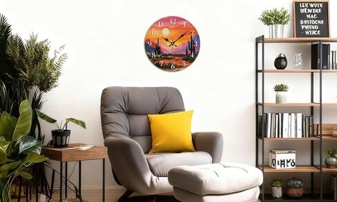 Vibrant Desert Cactus Sunset Wall Clock, 10 Inch Silent Non-Ticking Decorative Clock, Colorful Southwest Decor for Living Room Study in Saudi Arabia