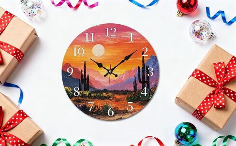 Vibrant Desert Cactus Sunset Wall Clock, 10 Inch Silent Non-Ticking Decorative Clock, Colorful Southwest Decor for Living Room Study in Saudi Arabia