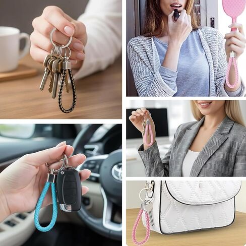 20 قطعة من سلاسل المفاتيح الجلدية المنسوجة الملونة من AKOAK، حلقات مفاتيح من جلد البولي يوريثان مع حلقات مفاتيح من الفولاذ المقاوم للصدأ، حاملات سلسلة مفاتيح السيارة المنسوجة يدويًا، للرجال والنساء in Saudi Arabia