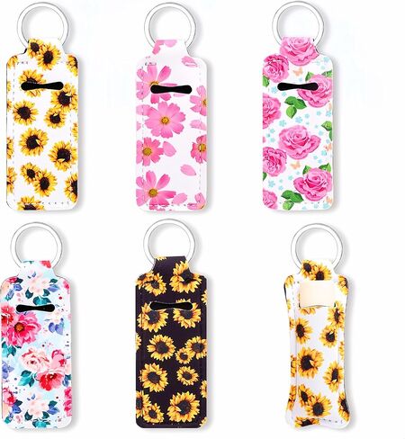 5Pcs Floral Lip Balm Holder Keychain, Cute Cottagecore Spring Fresh Lip Gloss Sleeve Pouch for Women, Bulk Assorted Lipstick Holder Keychain Backpack Purse Accessories (5 Floral Designs) in Kuwait