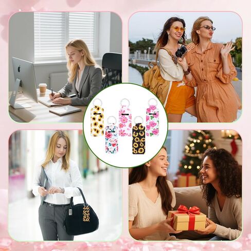 5Pcs Floral Lip Balm Holder Keychain, Cute Cottagecore Spring Fresh Lip Gloss Sleeve Pouch for Women, Bulk Assorted Lipstick Holder Keychain Backpack Purse Accessories (5 Floral Designs) in Kuwait