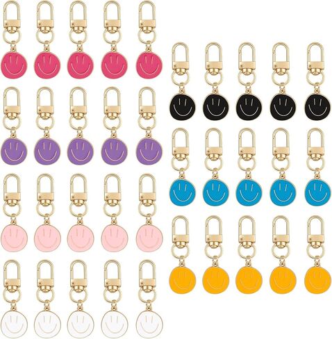 35 Pcs 7 Colors Smile Face Keychain Enamel Expression Key Chain Flat Round Pendant Charms for Purse Handbag Charm Accessories Perfect for Birthday and Festival Gift in Kuwait