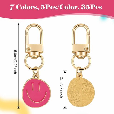 35 Pcs 7 Colors Smile Face Keychain Enamel Expression Key Chain Flat Round Pendant Charms for Purse Handbag Charm Accessories Perfect for Birthday and Festival Gift in Kuwait