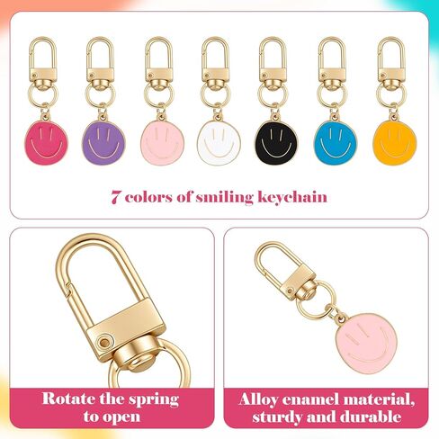35 Pcs 7 Colors Smile Face Keychain Enamel Expression Key Chain Flat Round Pendant Charms for Purse Handbag Charm Accessories Perfect for Birthday and Festival Gift in Kuwait